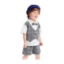 Balabala baby short-sleeved suit boys summer clothes children 2024 new childrens clothing dress western style plaid suit