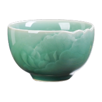 Керамическая чайная чашка Sus Longquan глазурь цвета селадона тисненая вручную сливово-зеленая чашка с тенью лотоса