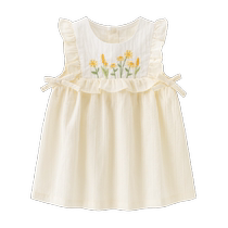 Good Bear Girl Baby Cotton Dress Summer Thin Sleeveless Princess Dress Baby Flying Sleeve Dress One-Year-Old Dress