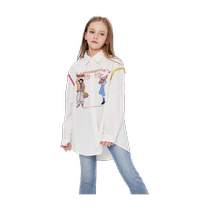 Girls White Shirt 2024 Spring and Autumn New Childrens Fashionable Shirts for Big Children and Girls Cartoon Printed Tops