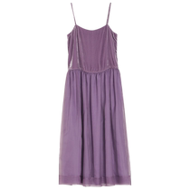 (Qianjin light dress) puretea tea strap velvet dress womens contrast material gauze skirt 2024 summer new product