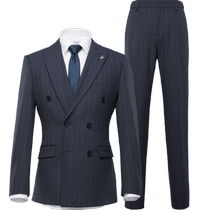 HLA Hai Lan House Striped Dress Suit Autumn and Winter Peaked Collar Elastic Waist Color Spun Business Wedding Suit for Men