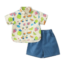 (100% cotton) Qiqi Bear Baby Shirt Set Boys Summer Two-piece Set Childrens Pure Cotton Short Sleeve Shorts Thin