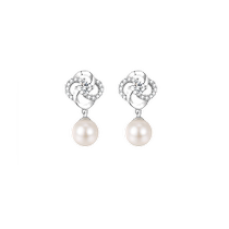 (China Gold) Zhen Shang Silver Natural Pearl Four-leaf Clover Earrings Womens Sterling Silver Earrings 520 Valentines Day Gift