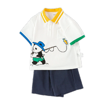 Balabala childrens suit boys short-sleeved two-piece set 2024 new summer clothes cute fashion college casual wear