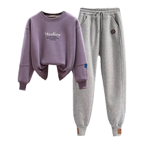 Fashion Casual Sports Suit Women Autumn Winter Plus Suede Thickened Warm Sports Pants Little Sub sweatpants Two sets