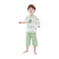 (Cropped pants) Modal childrens boys pajamas summer thin 2024 little boy short-sleeved home clothes set