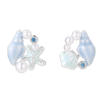 DODOGOGO Marine Blue Conch Pearl Earrings Womens Earrings Silver Needle Earrings 2024 New Year No Piercing Ear Clips
