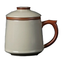 SF gold inlaid corn yellow Ru kiln office cup tea cup ceramic tea cup tea water separation cup Ru porcelain water cup