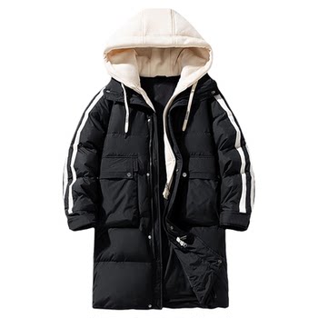Hipanda Hello Panda Hooded Color-Block Striped Loose down Jacket 2025 Winter New Mid-Length Coat