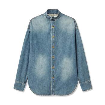 Lily new new chinese jacquard stand collar button denim women's shirt jacket top
