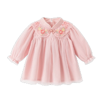 New Chinese style girls mesh dress spring and autumn fashionable baby girl dress childrens princess dress baby outing dress