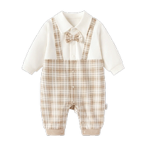 babylove baby jumpsuit spring and autumn pure cotton fake two-piece baby boys romper gentlemans British style dress
