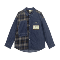 Maradin Childrens Clothing Childrens Shirt 24 Autumn New Mens Workwear Pocket Plaid Denim Long Sleeve Shirt