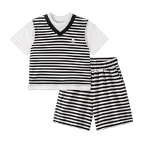Mini Balabala boys and girls short-sleeved suit summer new baby childrens fake two-piece sports suit trendy