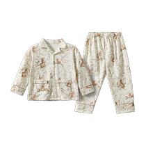 (2024 new product) Manxi childrens pajamas pure cotton baby set new double-breasted spring and autumn parent-child home clothes