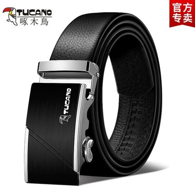 Woodpecker men's belt leather automatic buckle belt Korean fashion casual middle-aged youth business cowhide belt