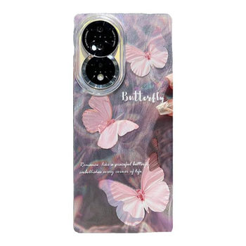 Ins style small fresh purple elegant butterfly suitable for honor 80/90pro mobile phone case high-end sense 100/200pro aurora gradient feather yarn mobile phone case 60/70pro anti-fall protective case women
