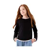 Girls long-sleeved T-shirts for autumn 2024 new childrens bottoming shirts for big children in spring and autumn western-style tops black childrens clothing