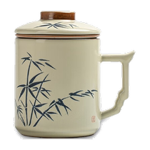 SF Gold Inlaid Jade Teacher Lu Chengming hand-painted Ru Kiln Office Cup Bamboo Leaf Ru Porcelain Tea Cup