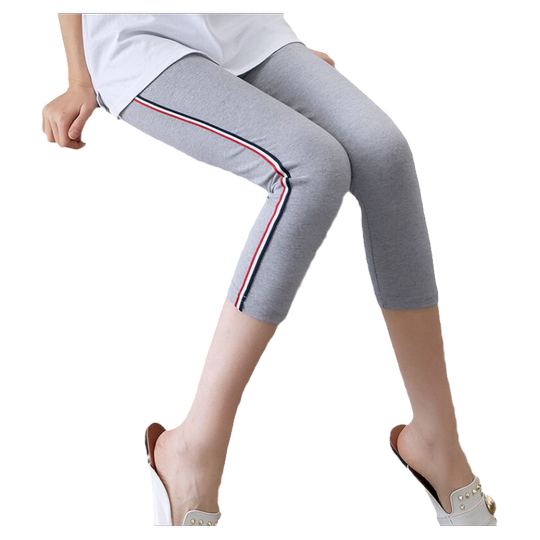 春夏季薄款莫代尔纯棉9分打底裤女外穿7侧条运动弹力七分裤九分裤