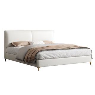 Lafufe leather bed head layer cowhide tofu block bed