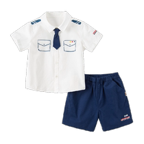 David Bella Boys Suit New Summer Clothes Childrens Navy Style Two-piece Set Boys Shirt Shorts