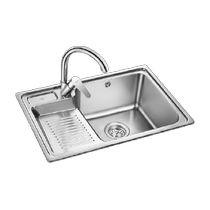 欧琳304不锈钢水槽单槽套餐 厨房洗衣盆水池 阳台带搓衣板洗衣池