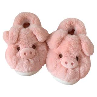 细细条2025新款软萌粉色小猪亲子棉拖鞋防滑保暖毛绒月子鞋女冬