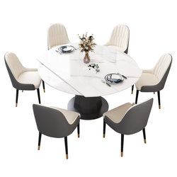 Slate dining table, light luxury, modern and simple, small-sized household variable round table, telescopic dining table, square and round dual-use rotating model