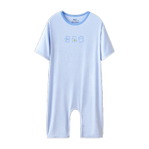Red bean childrens modal one-piece pajamas for boys and girls summer home clothes baby air-conditioning clothes sleeping bag thin antibacterial