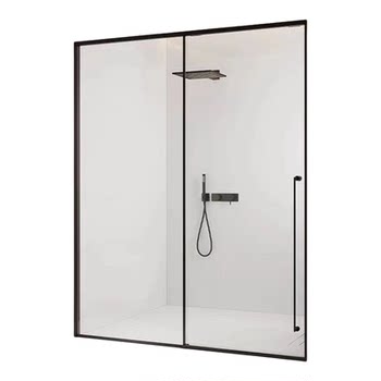 Minimalist white gun gray stainless steel straight shower room