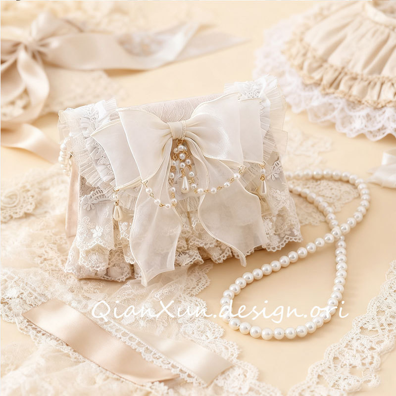 Original Lolita Gentle Girl Lolita Elegant Tea Party Handbag with Colored Lace Chain Crossbody Bag