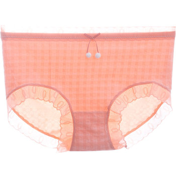 Mid-waist lace-trimmed fresh plaid underwear