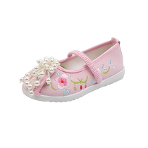 2022 Chinese Style Spring and Autumn New Girls Hanfu Shoes Beaded Childrens Embroidered Shoes Baby Ancient Costume Handmade Cloth Shoes