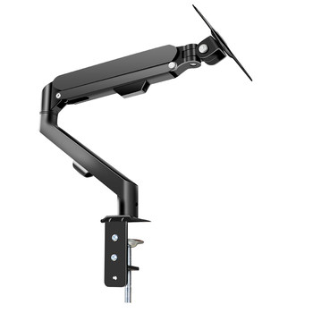 The monitor stand can be raised, lowered, rotated, air pressure hovered