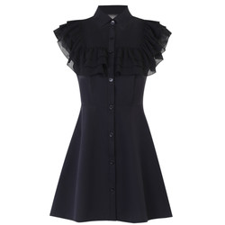 ຊຸດກະໂປ່ງ Gothic ເຂັ້ມ ruffled ແອວ niche ຕາຫນ່າງ Splicing ເສື້ອສີດໍາ Dress ສາວຮ້ອນແຂນເສື້ອນ້ອຍຊຸດສີດໍາ