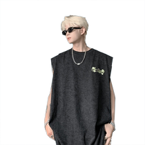 American trendy vest mens summer new simple cityboy loose sleeveless t-shirt high street handsome round neck top