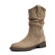 Daphne Retro Mid-Tube Boots Suede Stack Boots Knight