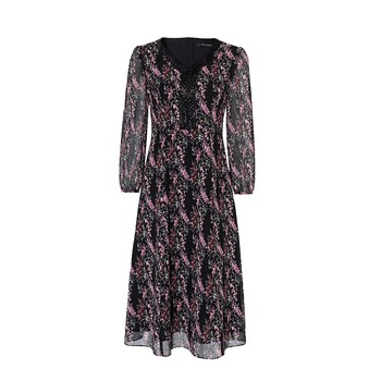 Ma tiannu black v-neck waist-hugging print dress