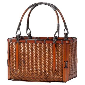 Bamboo woven handbag retro tea set storage bag small bamboo basket