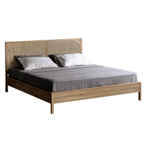 Nordic retro solid wood rattan bed wabi-sabi style master bedroom bed B&B hotel 1 5 meters 1 8 meters double rattan bed