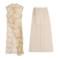 Nishimachi Village House Print Sleeveless Suit Womens Summer New National Style Slit Two-piece Set AB9601010