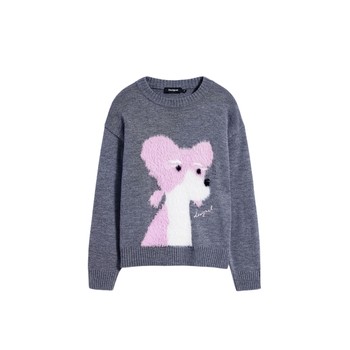 Desigual25 new autumn and winter dog jacquard embroidered heather gray women's sweater