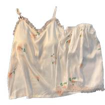 Ice silk suspender pajamas for women 2024 new summer nightgown with chest pad Internet celebrity style can be worn outside home clothes set