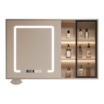 Cream style solid wood bathroom mirror cabinet bathroom wall-mounted separate mirror box bathroom tissue hole storage mirror 1145