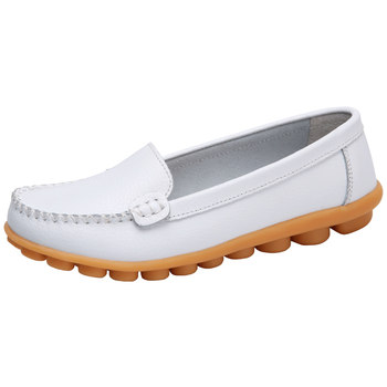 Summer ເກີບພະຍາບານຫນັງແທ້ hollow bean shoes women's flat shoes single shoes mother's shoes maternity shoes breathable white shoes