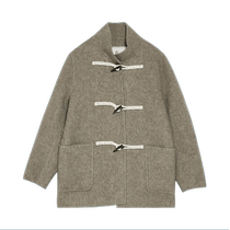 EIN language college style wrap style stand collar horn button sheep wool short coat jacket 23 autumn and winter new style