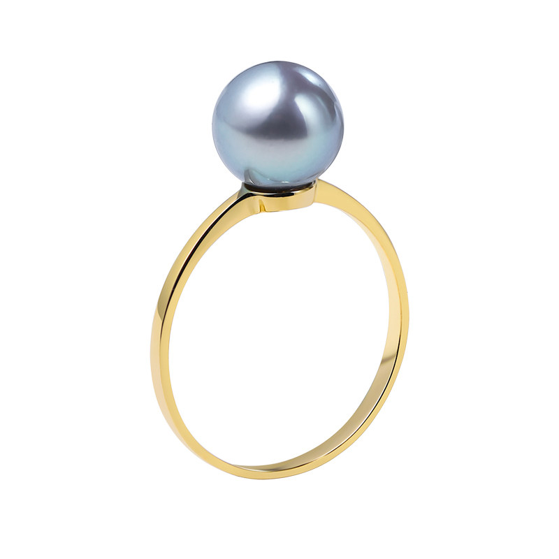 Spot basic 18K gold single bead ring natural seawater pearl silver gray blue akoya true multi-hemp pearl ring
