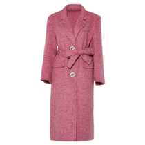 DPLAY (Black Label) 2024 Autumn Commuting Pink Wool Rabbit Hair Blend Coat Double-sided Woolen Long Jacket